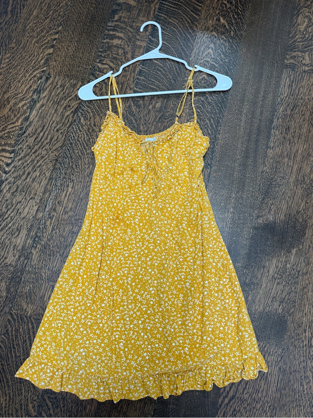 Dress Forum Los Angeles Mustard Yellow Floral Mini Dress Size S Smocked Ruffle